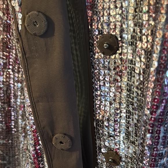 CHICO'S All Over Sequin Blazer Snap Closure with Tie Belt Jacket Size 2 Large - Picture 5 of 9